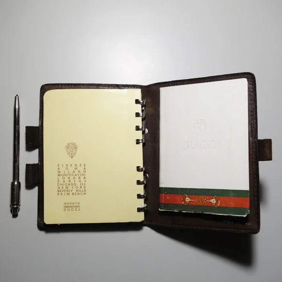 Vintage 1974 Gucci Leather Suede Mini Agenda Made In Italy With Ballpoint Pen